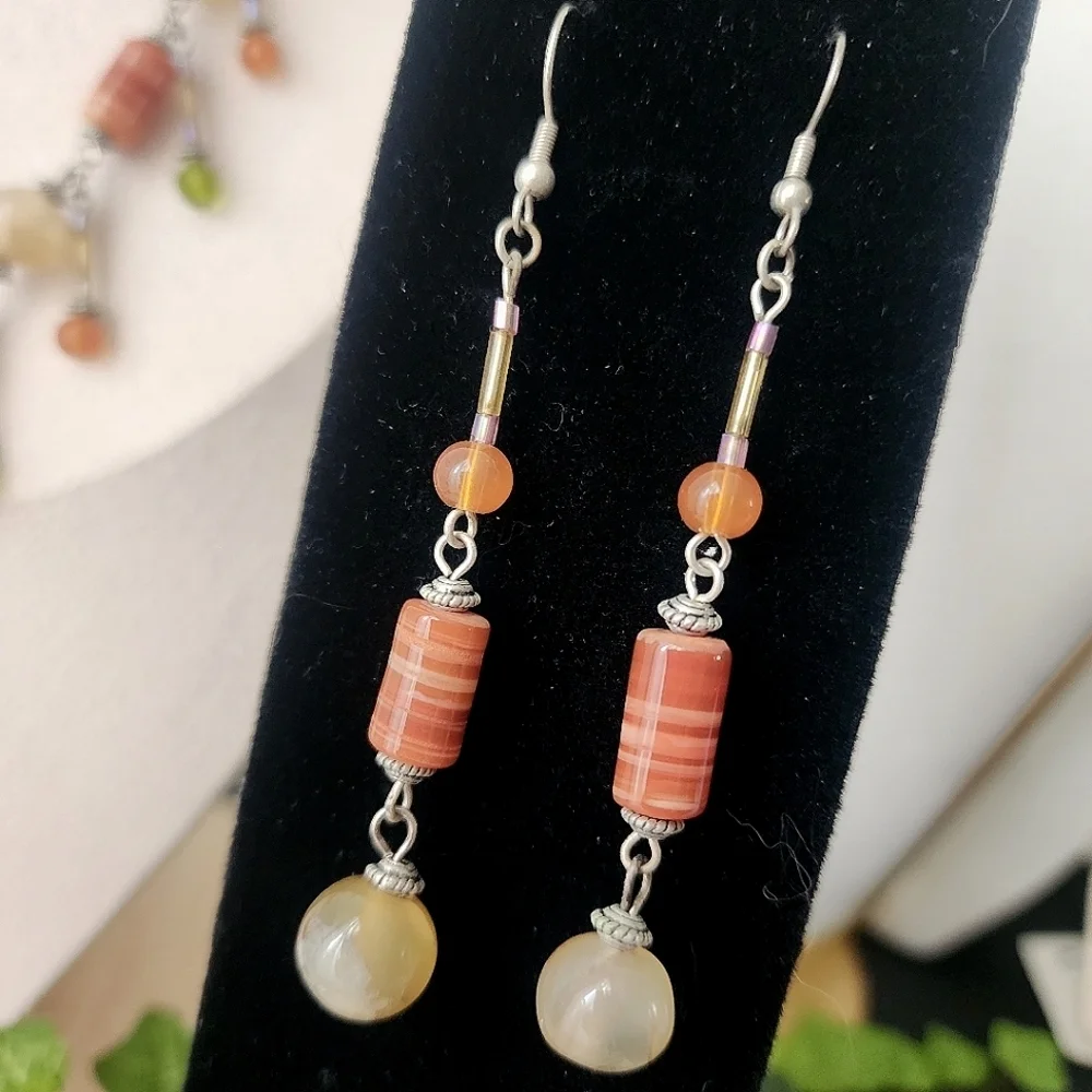 Silver with Natural Stone Necklace with Matching Earrings Set